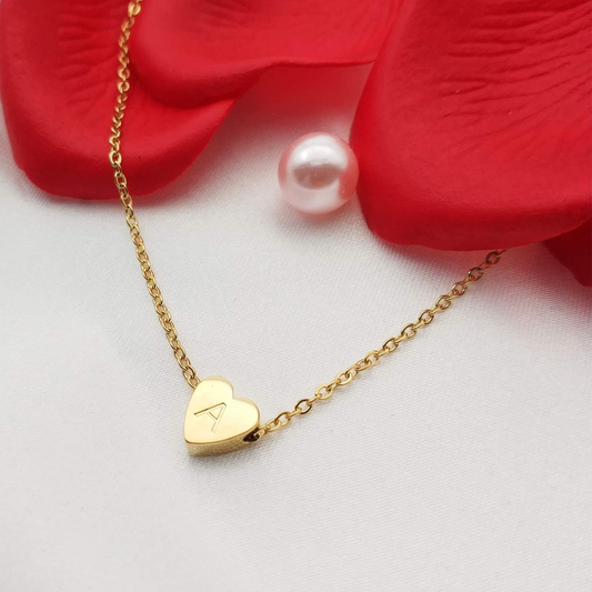 Personalized Initial 14K Gold Plated Heart Necklace